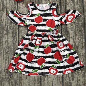 Little Girls Cold Shoulder Off Shoulder Apple Stripe Dress Easter School top